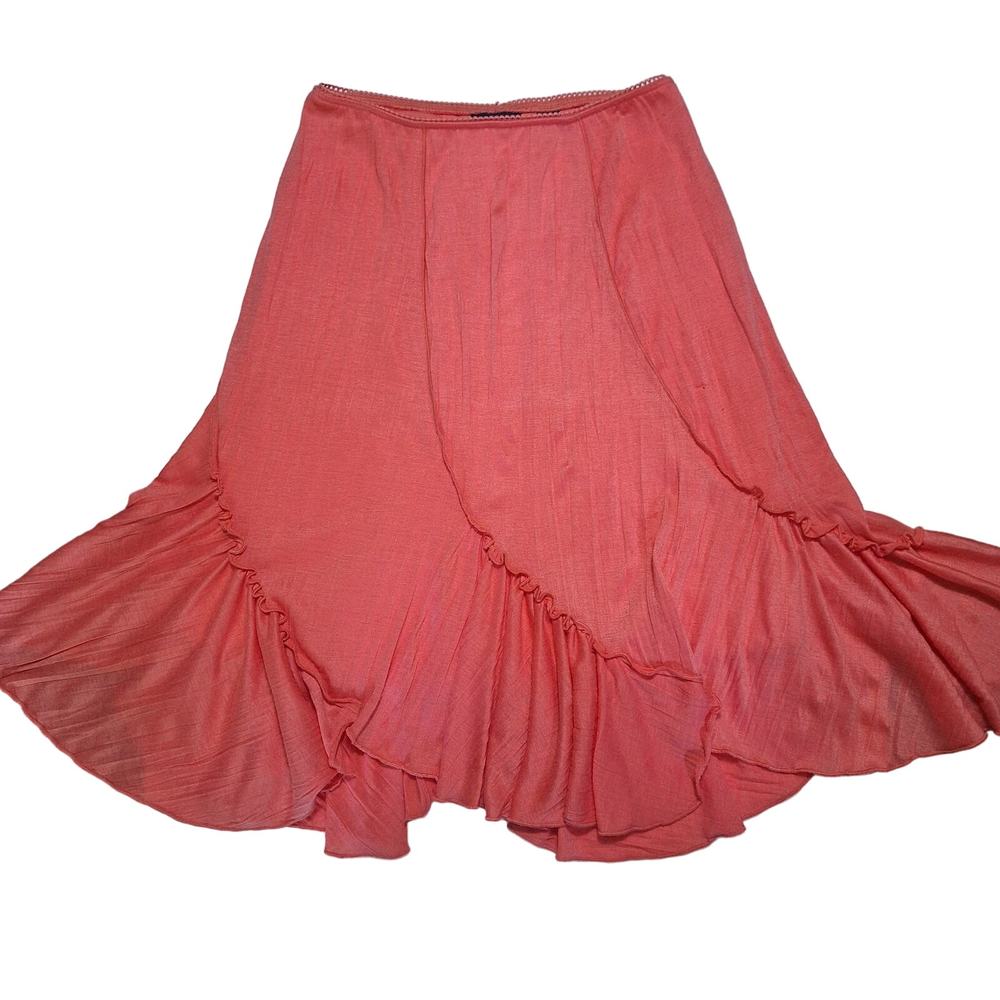 Vintage Limited Too solid flounced ruched pull-on midi skirt